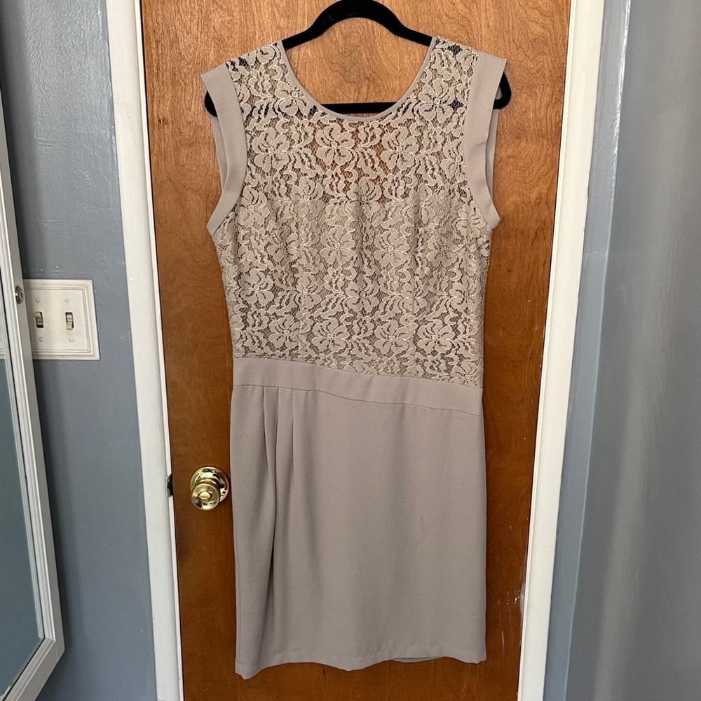 BCBGMaxAzria Taupe Lace Midi Dress